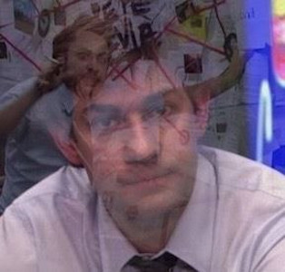 the "pepe silvia - connecting the dots" meme superimposed on a pic of that The Office guy staring at you
